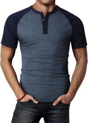 H2H Mens Henley - Raglan Short Sleeve Casual Slim Fit T-Shirts