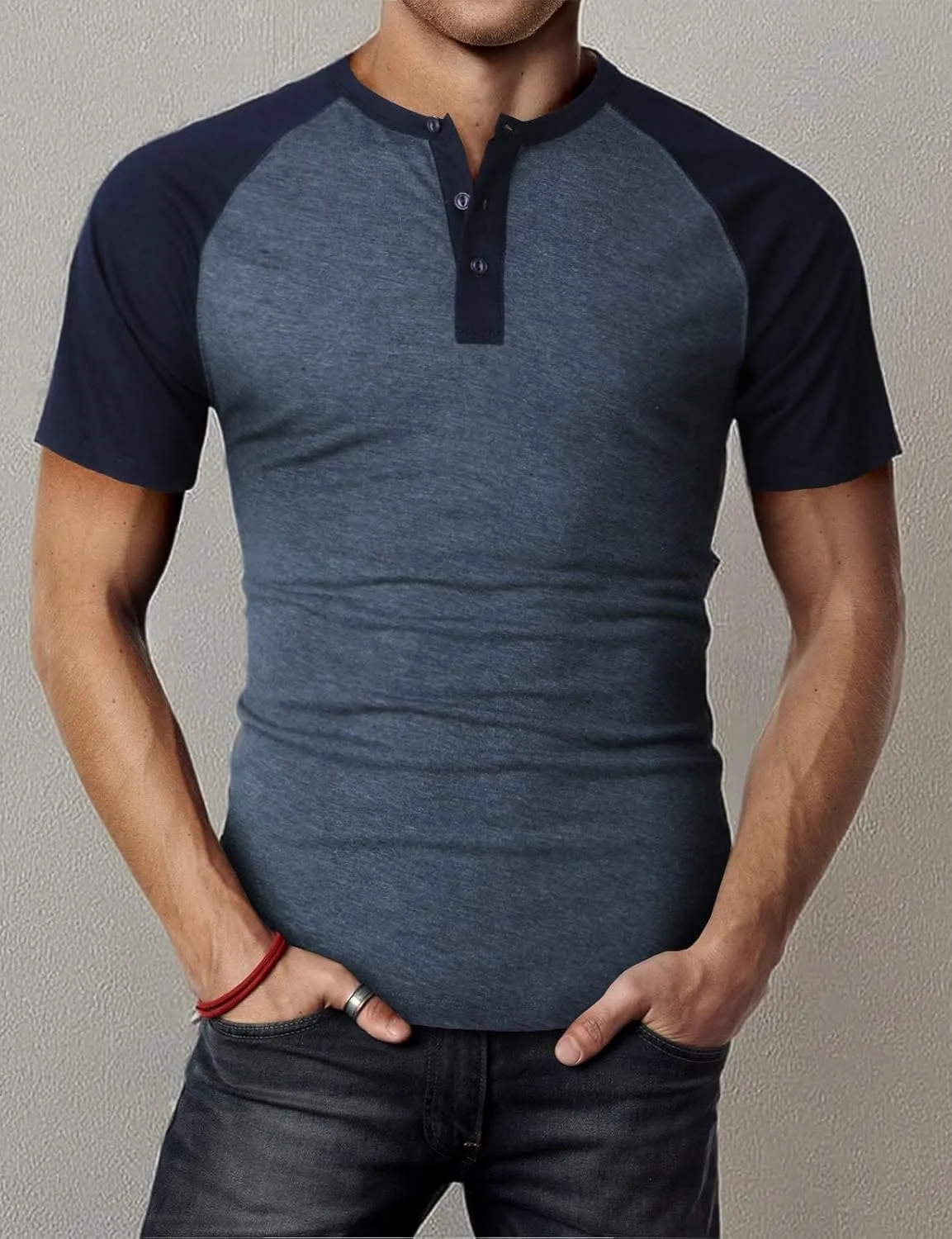 H2H Mens Henley - Raglan Short Sleeve Casual Slim Fit T-Shirts