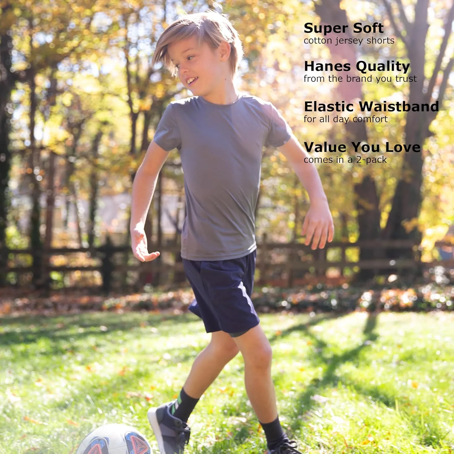 Hanes Boys’ Jersey Shorts Pack, 2-Pack, Cotton Shorts for Boys with Pockets, Pull-On Shorts