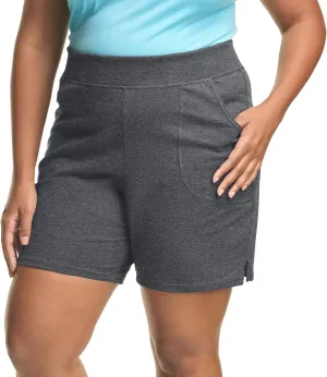 Hanes Women's Just My Size Cotton Jersey Shorts, Plus Size Pull-on Gym Shorts, 7 inches Inseam