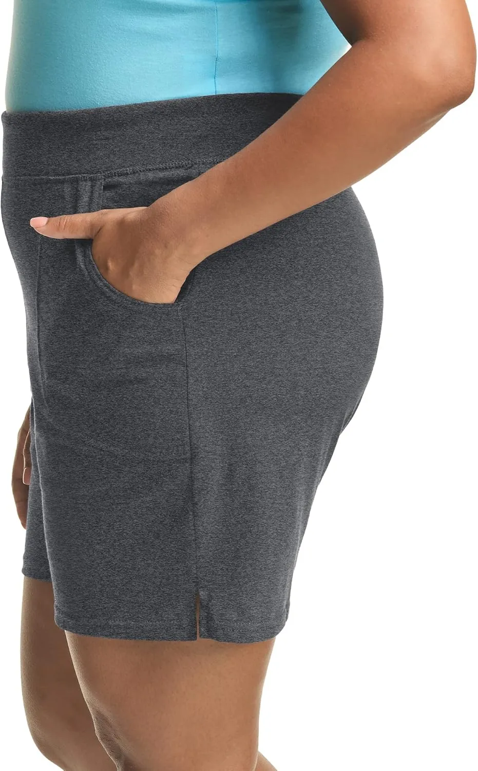 Hanes Women's Just My Size Cotton Jersey Shorts, Plus Size Pull-on Gym Shorts, 7 inches Inseam