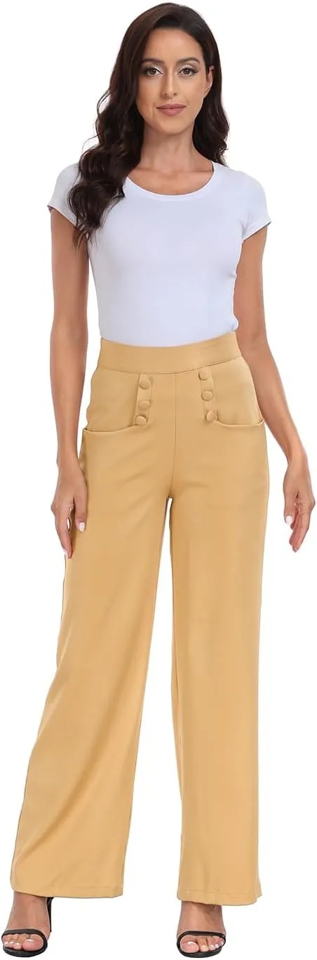 HDE Super High Waisted Wide Leg Pants Tailored Office Work Trousers with Pockets