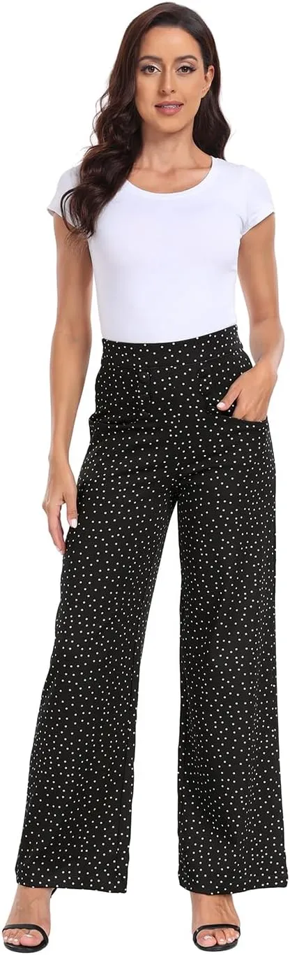 HDE Super High Waisted Wide Leg Pants Tailored Office Work Trousers with Pockets