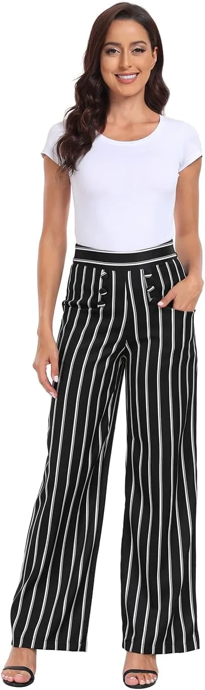 HDE Super High Waisted Wide Leg Pants Tailored Office Work Trousers with Pockets