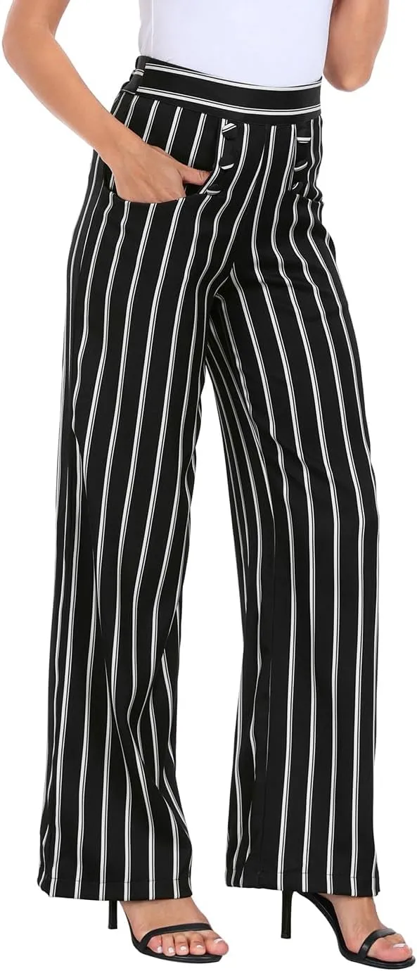 HDE Super High Waisted Wide Leg Pants Tailored Office Work Trousers with Pockets