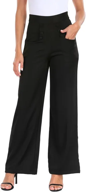 HDE Super High Waisted Wide Leg Pants Tailored Office Work Trousers with Pockets