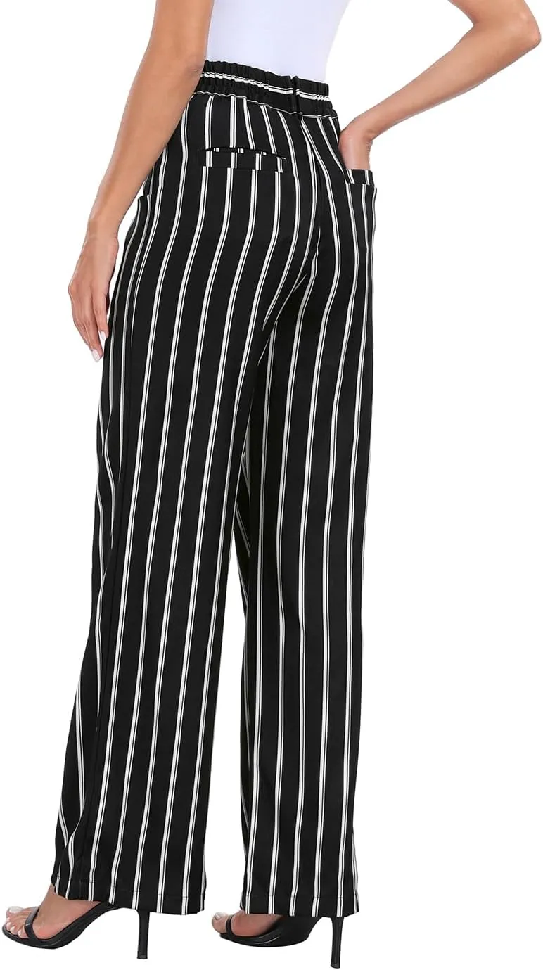 HDE Super High Waisted Wide Leg Pants Tailored Office Work Trousers with Pockets