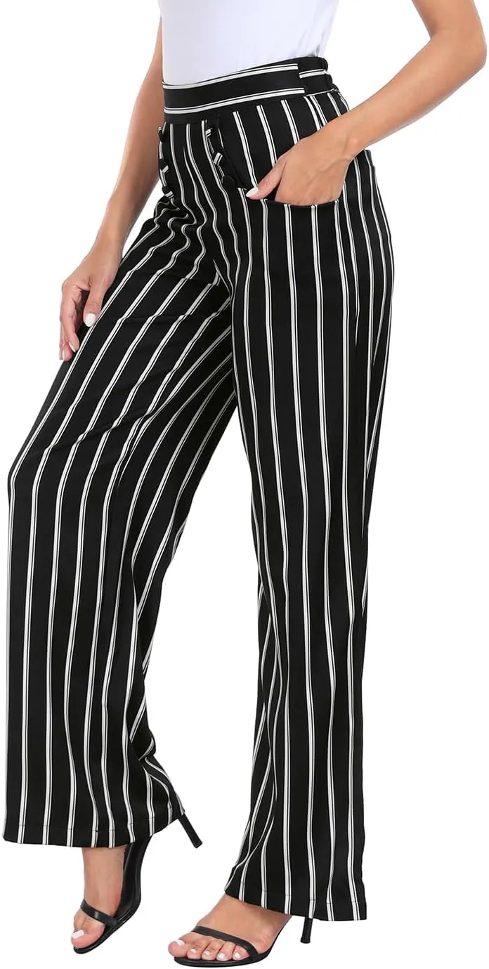 HDE Super High Waisted Wide Leg Pants Tailored Office Work Trousers with Pockets