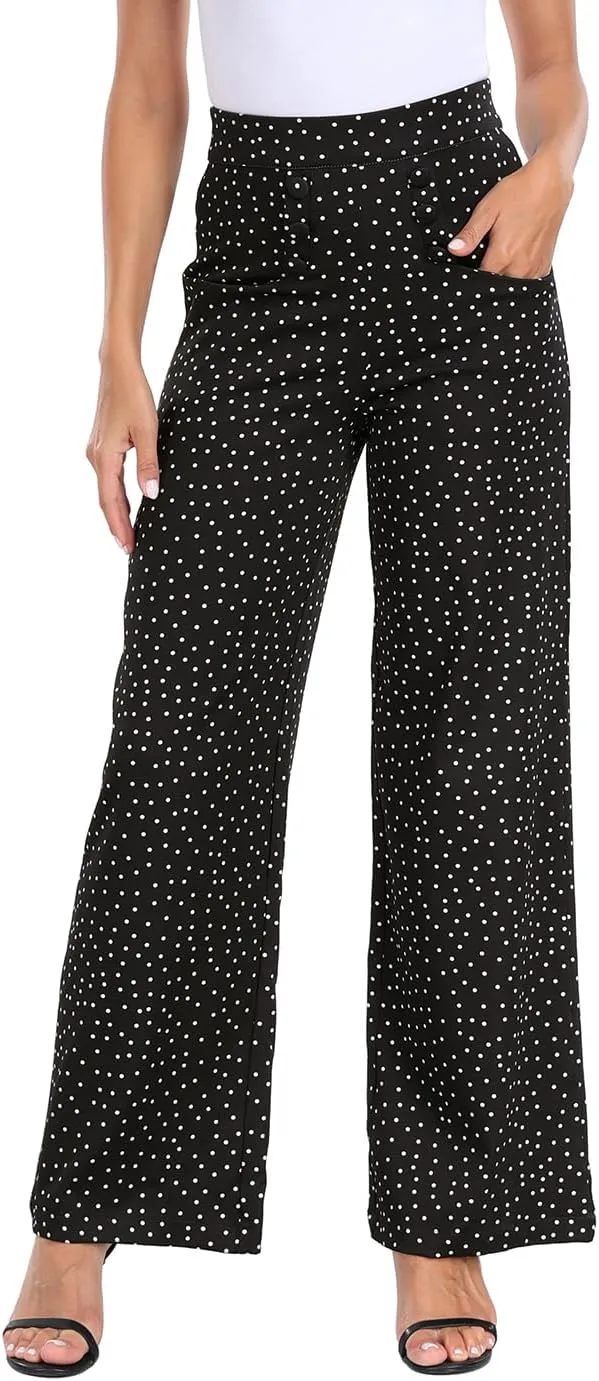 HDE Super High Waisted Wide Leg Pants Tailored Office Work Trousers with Pockets
