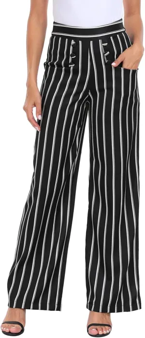 HDE Super High Waisted Wide Leg Pants Tailored Office Work Trousers with Pockets