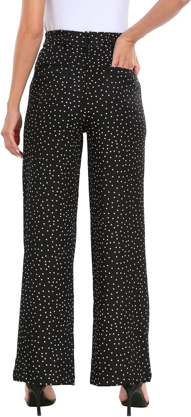 HDE Super High Waisted Wide Leg Pants Tailored Office Work Trousers with Pockets