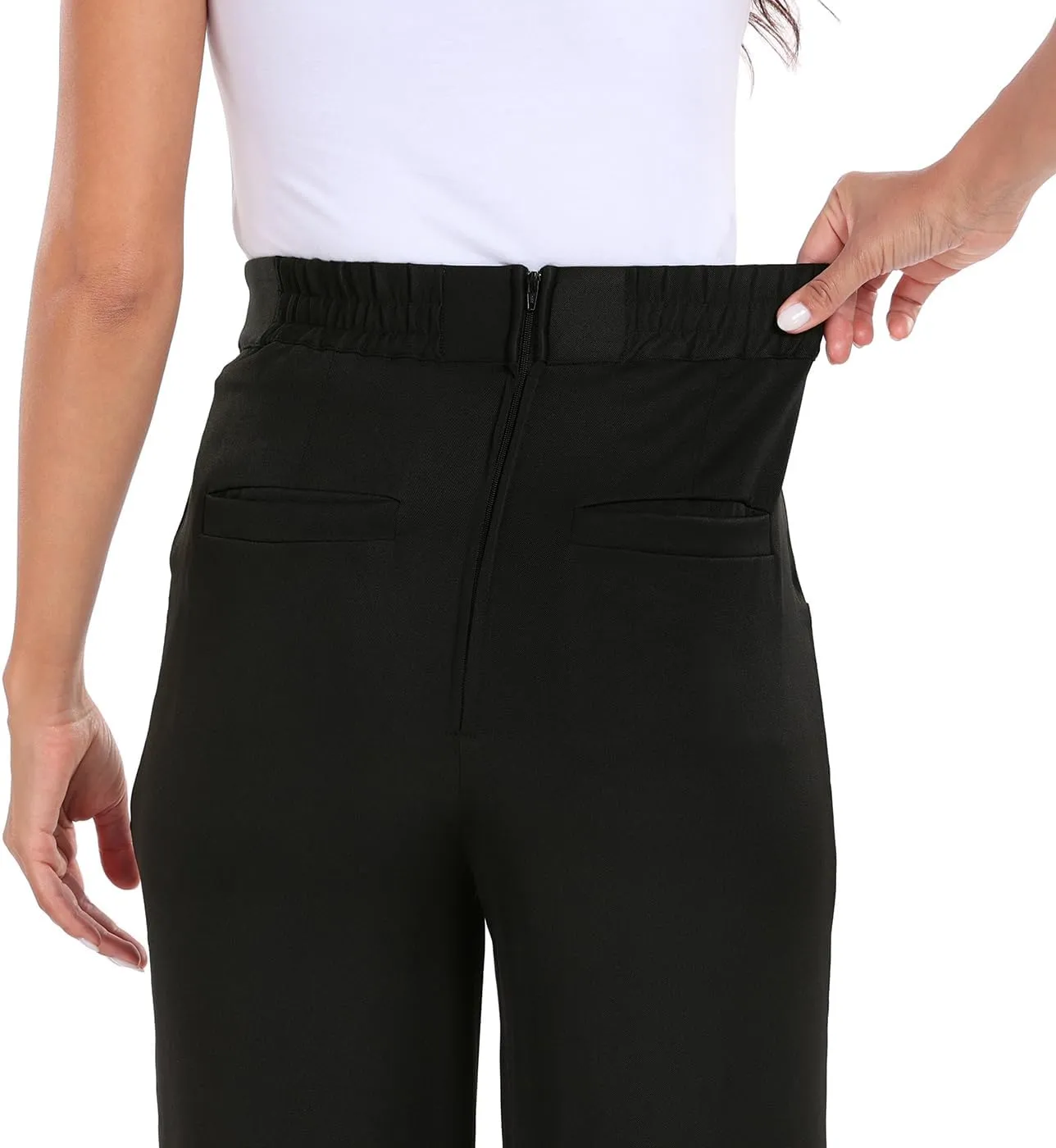 HDE Super High Waisted Wide Leg Pants Tailored Office Work Trousers with Pockets