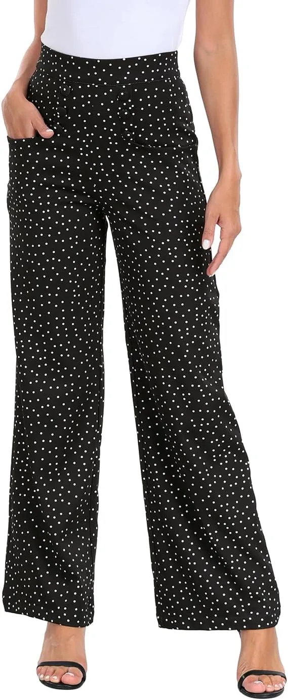 HDE Super High Waisted Wide Leg Pants Tailored Office Work Trousers with Pockets
