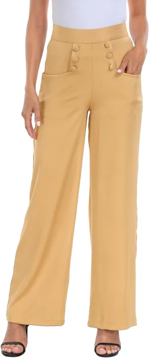 HDE Super High Waisted Wide Leg Pants Tailored Office Work Trousers with Pockets