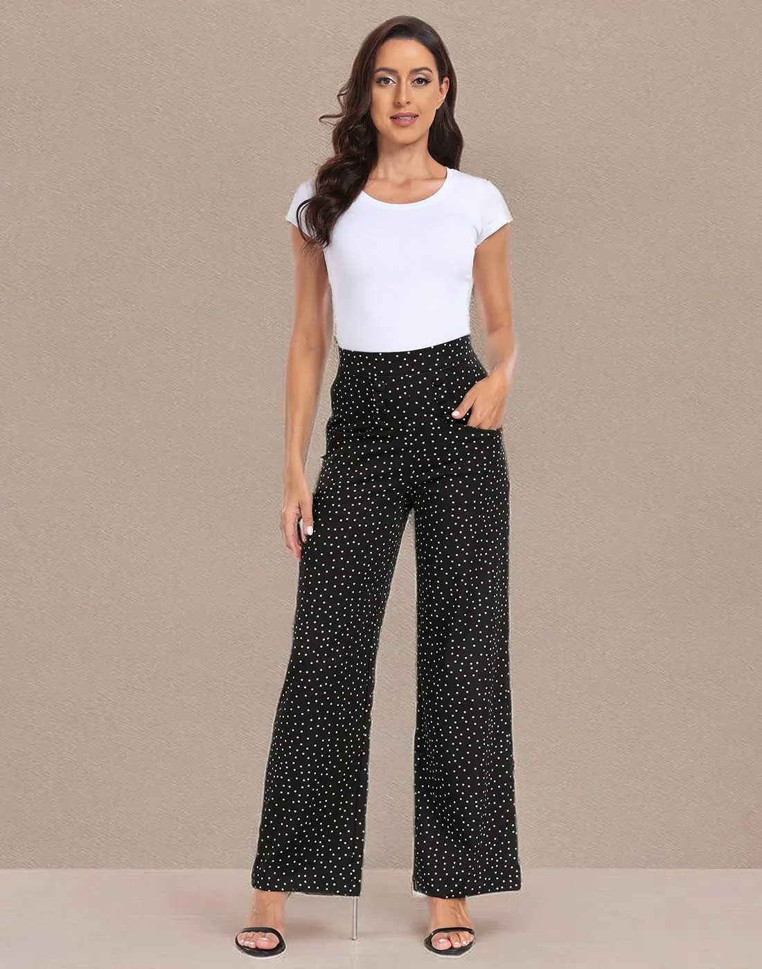 HDE Super High Waisted Wide Leg Pants Tailored Office Work Trousers with Pockets