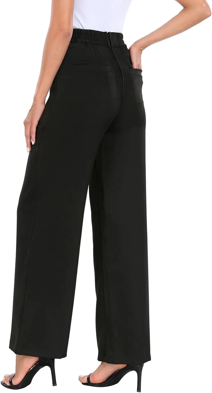 HDE Super High Waisted Wide Leg Pants Tailored Office Work Trousers with Pockets