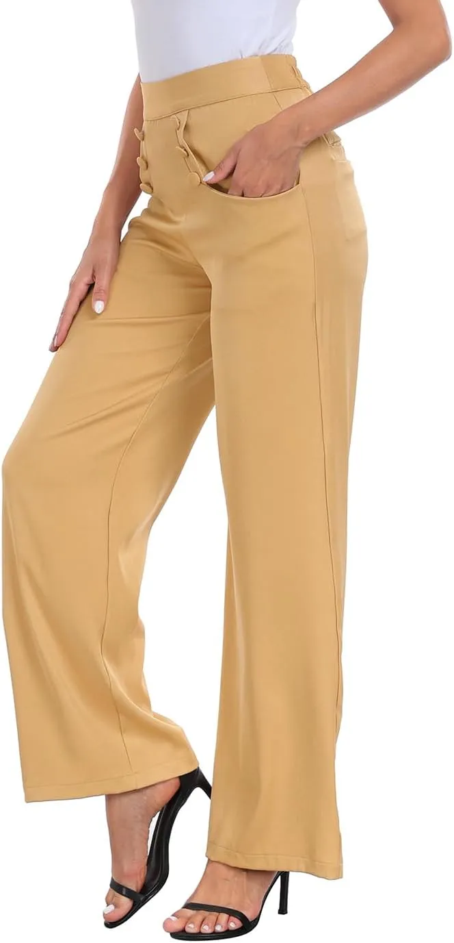 HDE Super High Waisted Wide Leg Pants Tailored Office Work Trousers with Pockets