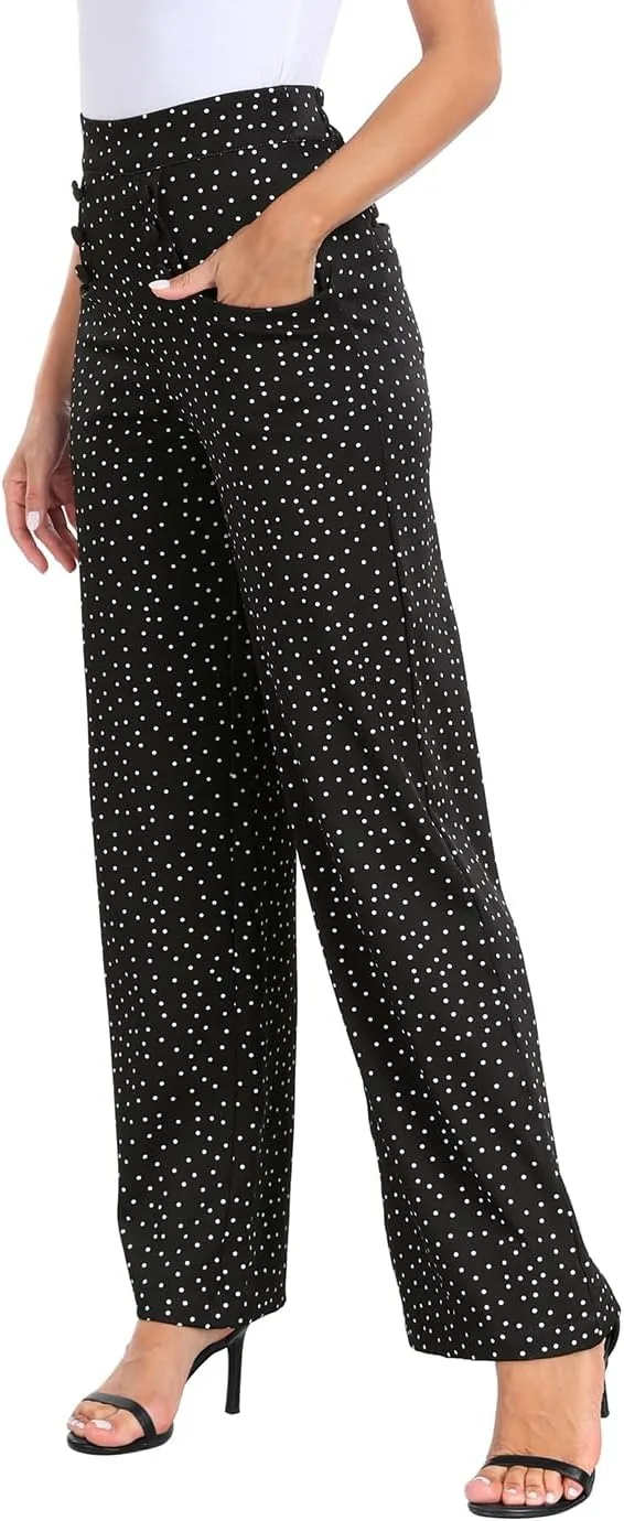 HDE Super High Waisted Wide Leg Pants Tailored Office Work Trousers with Pockets
