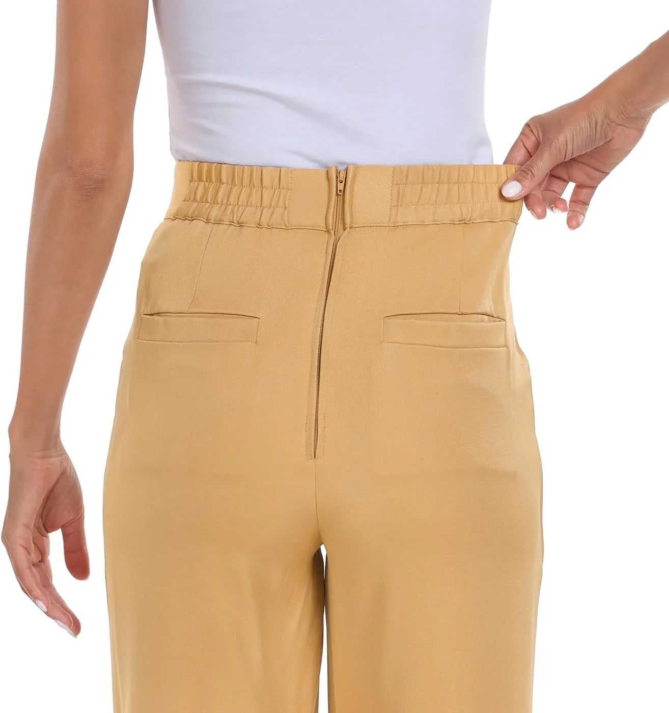 HDE Super High Waisted Wide Leg Pants Tailored Office Work Trousers with Pockets