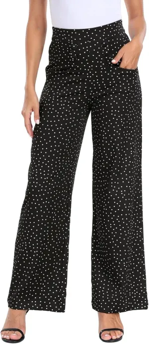 HDE Super High Waisted Wide Leg Pants Tailored Office Work Trousers with Pockets