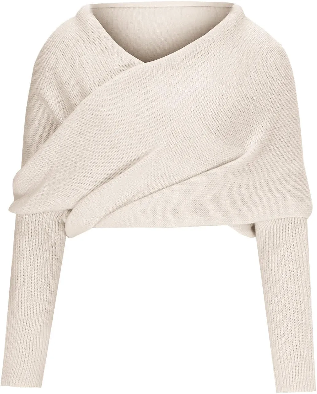 HGps8w Elegant Off The Shoulder Sweaters for Women Wrap V Neck Cropped Shawl Long Sleeve Cross Front Knitted Pullover Tops