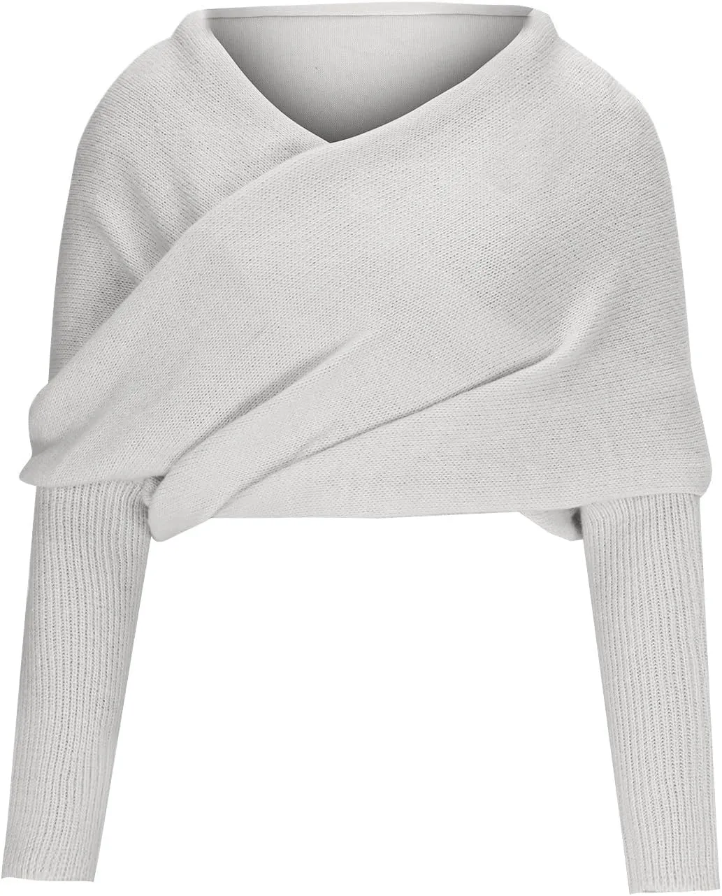 HGps8w Elegant Off The Shoulder Sweaters for Women Wrap V Neck Cropped Shawl Long Sleeve Cross Front Knitted Pullover Tops