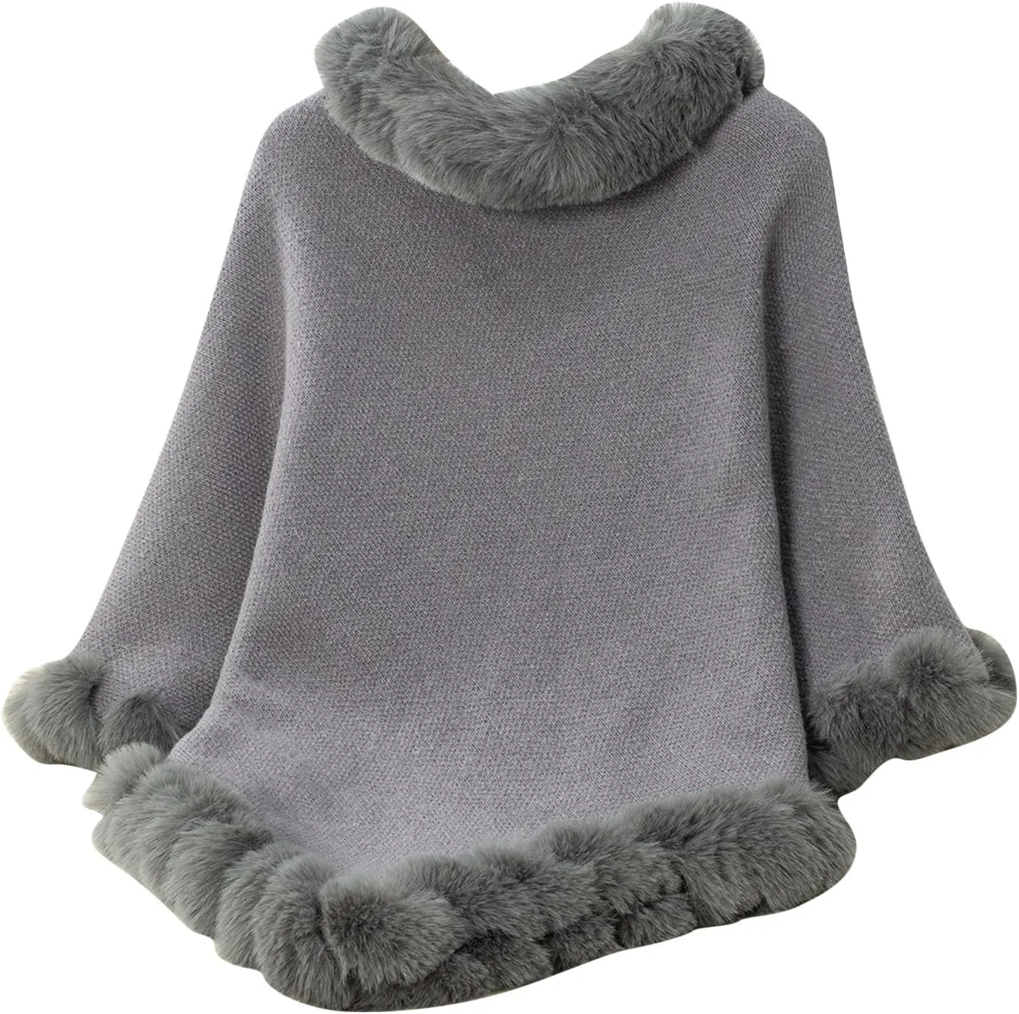 HGps8w Women's Winter Fur Trim Irregular Hem Shawl Wrap - Cozy Warm Loose Pullover Knitted Poncho Cape Cardigans Shawls