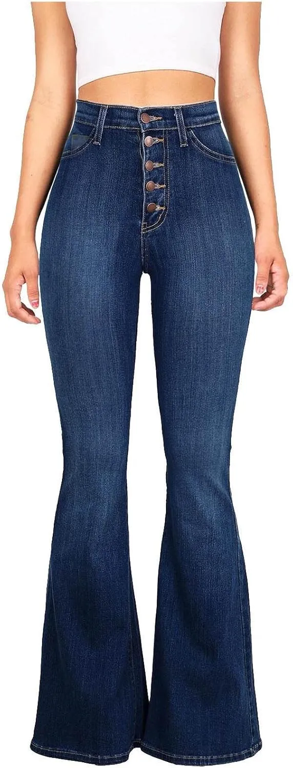 High Waisted Bell Bottom Jeans for Women Stretchy Flare Bootcut Pants Casual Loose Fit Skinny Wide Leg Denim Pant