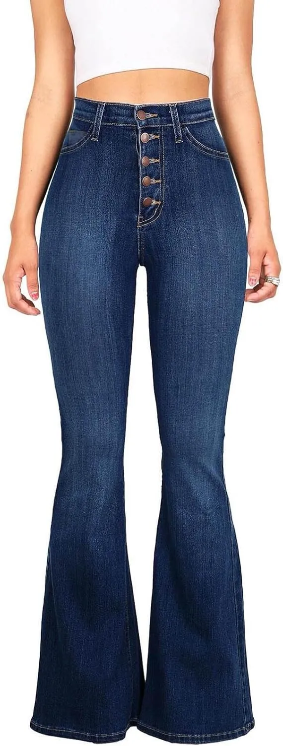 High Waisted Bell Bottom Jeans for Women Stretchy Flare Bootcut Pants Casual Loose Fit Skinny Wide Leg Denim Pant
