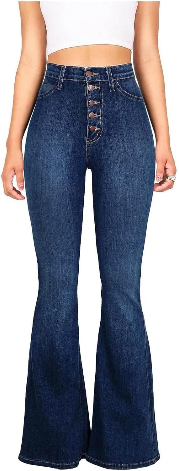 High Waisted Bell Bottom Jeans for Women Stretchy Flare Bootcut Pants Casual Loose Fit Skinny Wide Leg Denim Pant