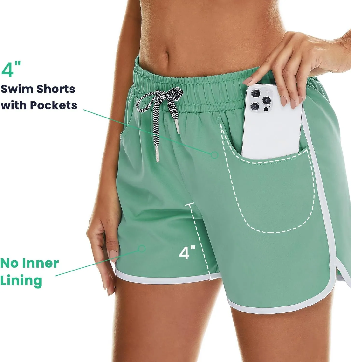 HODOSPORTS Women's 4" Swim Shorts Quick Dry Board Shorts Swimsuit Bottom with Pockets