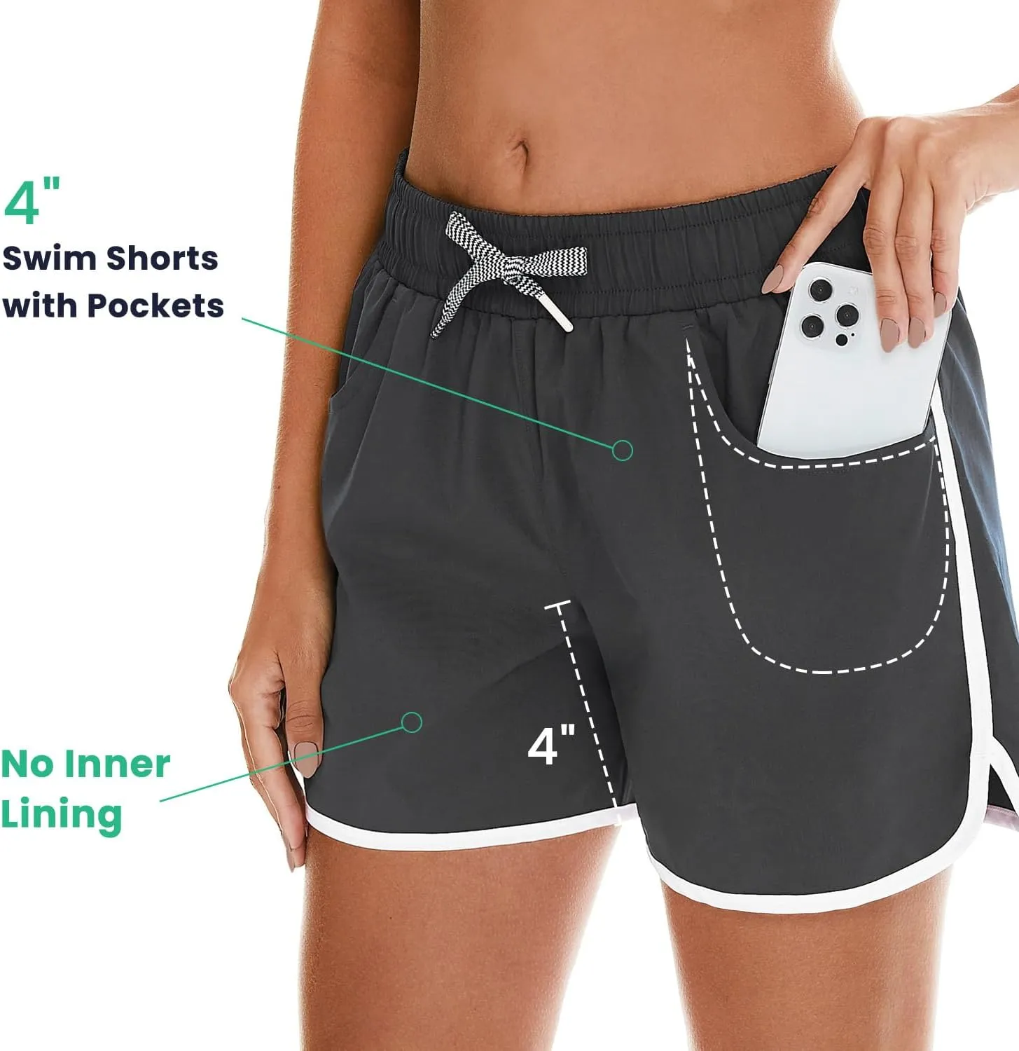 HODOSPORTS Women's 4" Swim Shorts Quick Dry Board Shorts Swimsuit Bottom with Pockets