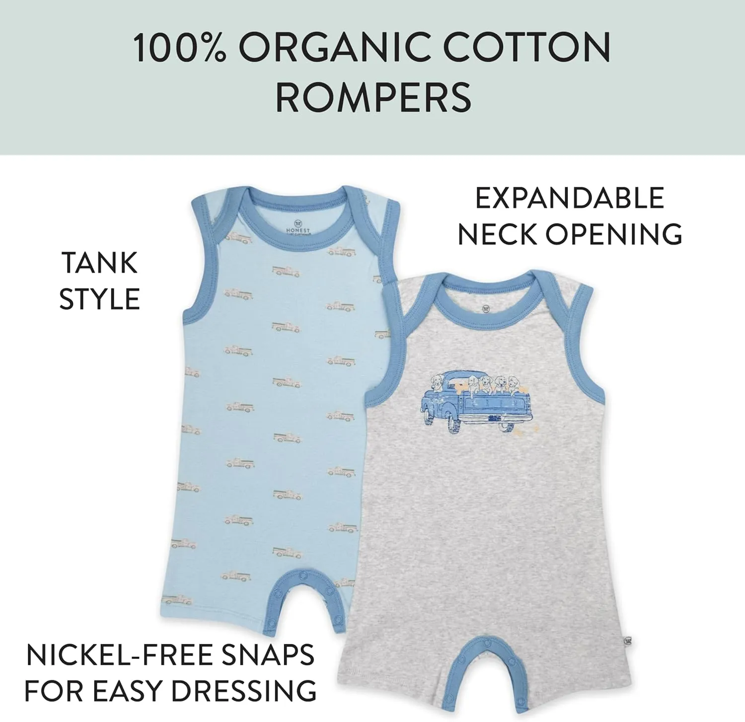 HonestBaby baby-boys Multipack 100% Organic Cotton Sleeveless Romper