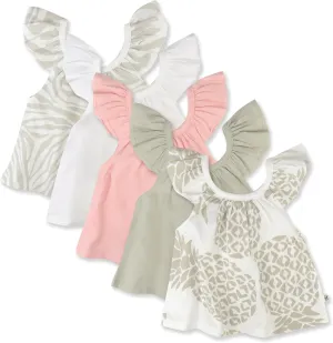 HonestBaby Baby Girls 5-pack Cami Tops Sleeveless T-shirts 100% Organic Cotton for Infant and Toddler Baby Girls