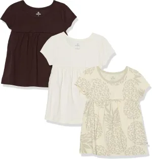 HonestBaby Baby, Toddler, and Little Girls' 100% Organic Cotton Puff Sleeve T-Shirts (10 Pack)