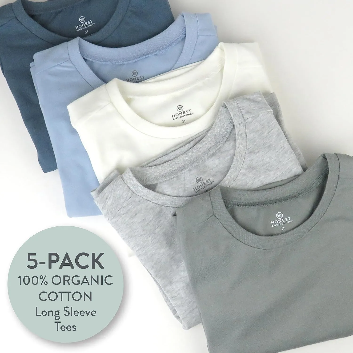 HonestBaby Multipack Long Sleeve T-shirts Tee 100% Organic Cotton Baby, Toddler, Kids, Boys, Girls