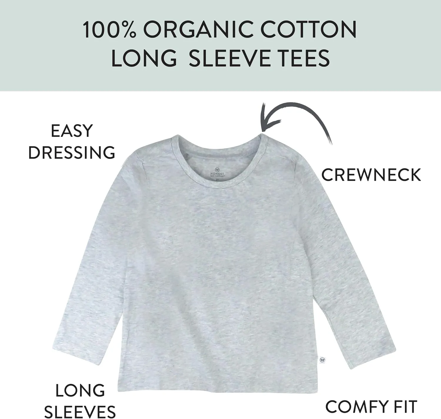 HonestBaby Multipack Long Sleeve T-shirts Tee 100% Organic Cotton Baby, Toddler, Kids, Boys, Girls