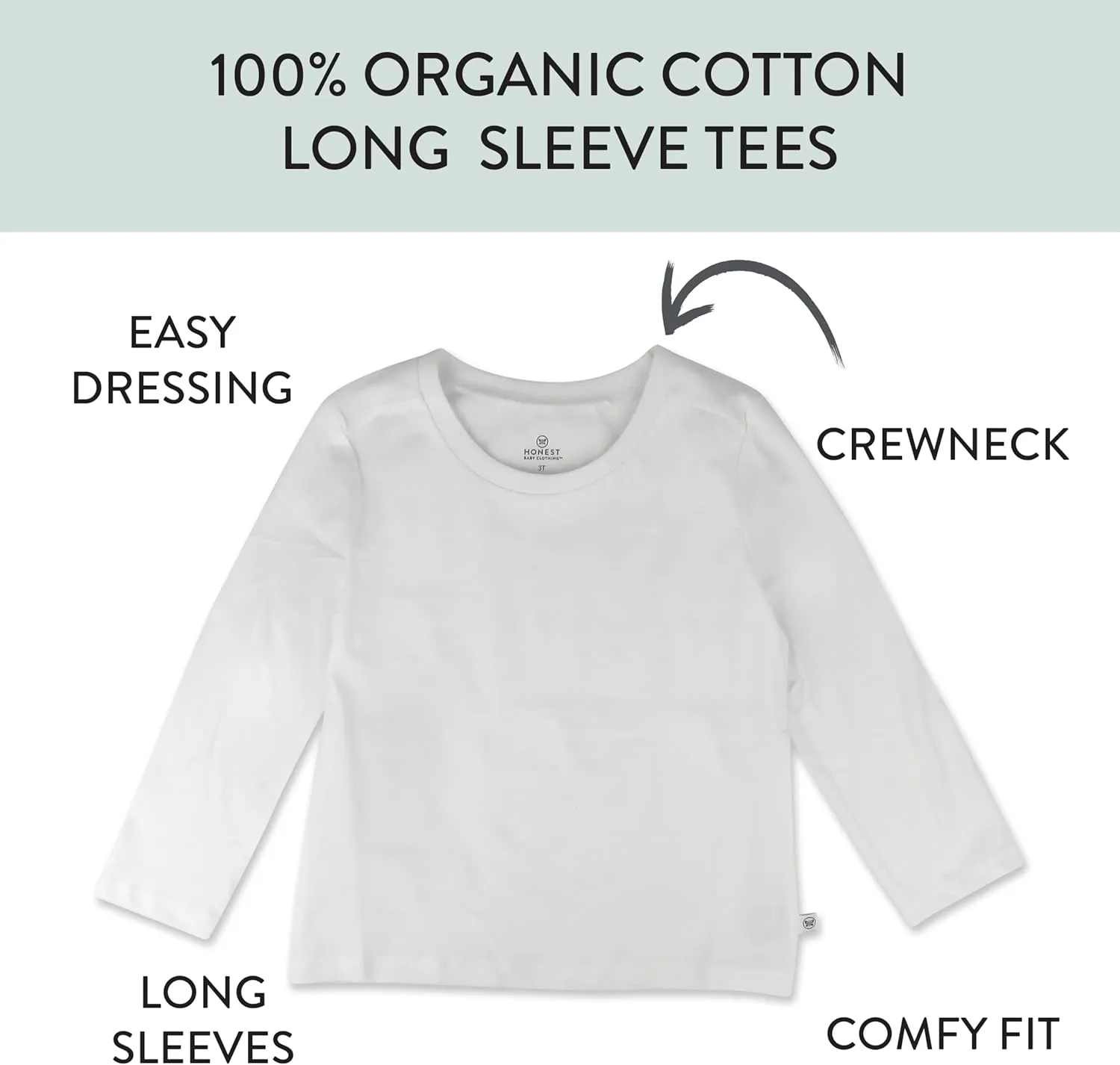 HonestBaby Multipack Long Sleeve T-shirts Tee 100% Organic Cotton Baby, Toddler, Kids, Boys, Girls