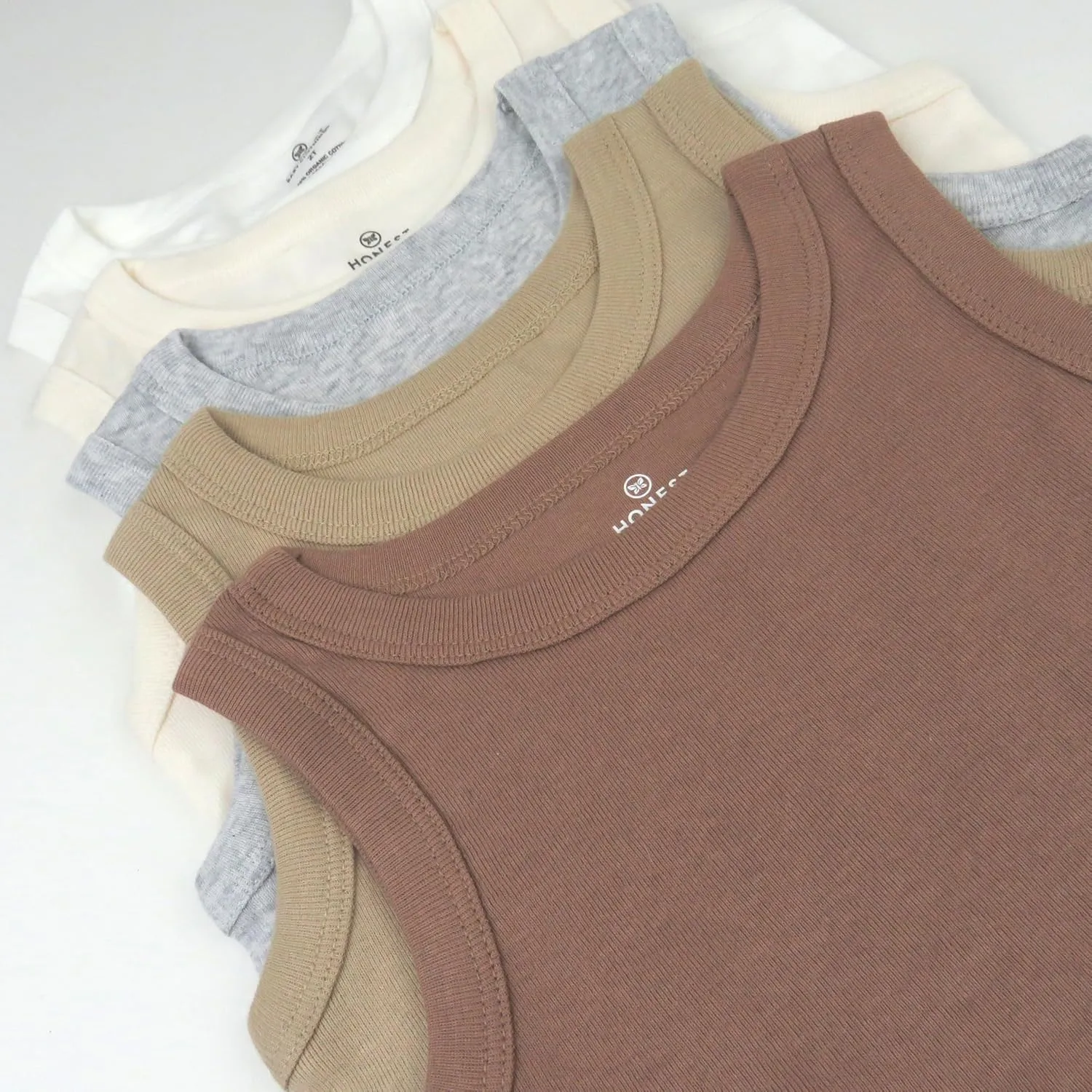HonestBaby Multipack Muscle T-Shirts Sleeveless Tees 100% Organic Cotton for Infant Baby and Toddler Boys, Girls, Unisex