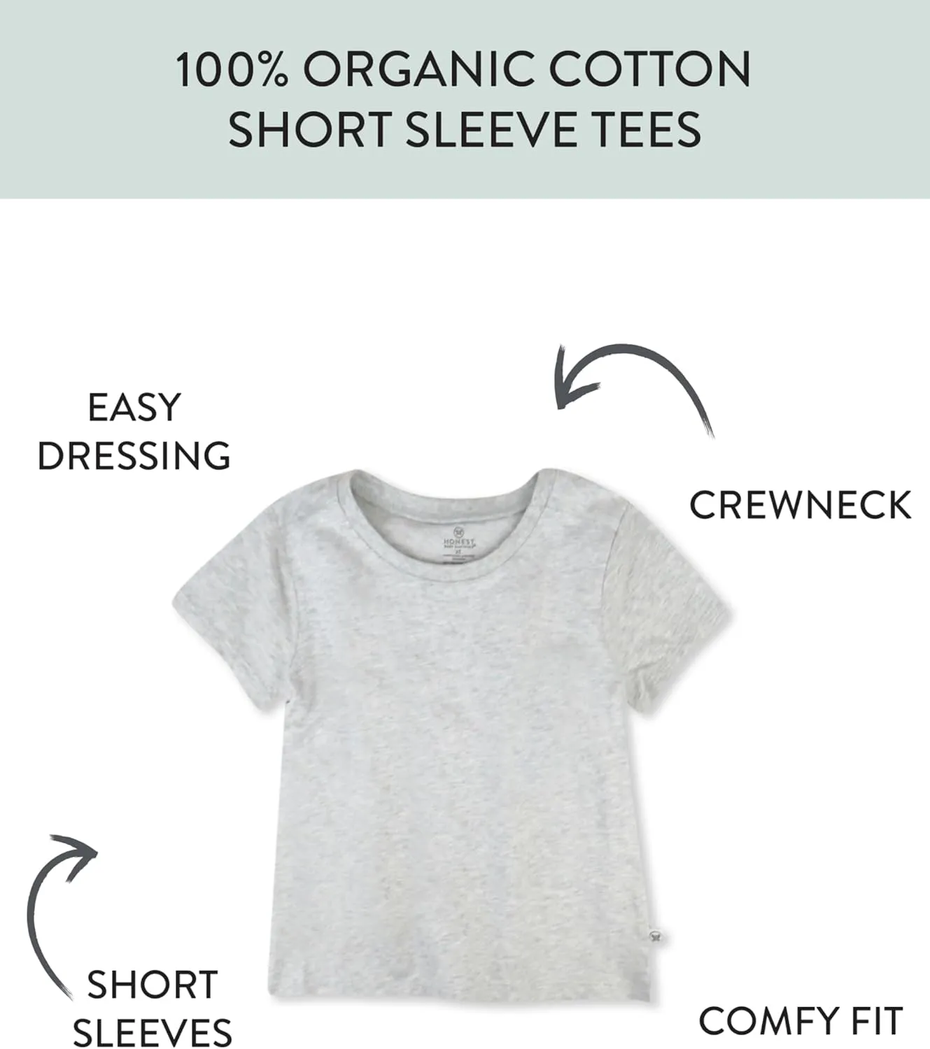 HonestBaby Multipack Short Sleeve T-Shirt Tee 100% Organic Cotton Infant Baby, Toddler, Little Kids Boys, Girls, Unisex