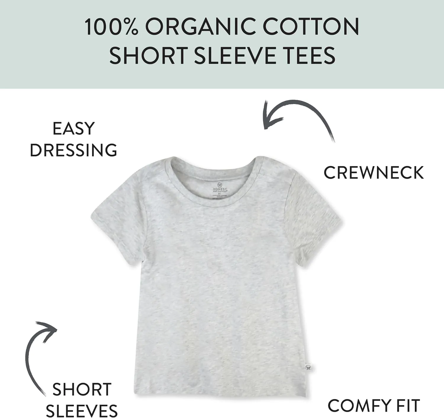 HonestBaby Multipack Short Sleeve T-Shirt Tee 100% Organic Cotton Infant Baby, Toddler, Little Kids Boys, Girls, Unisex