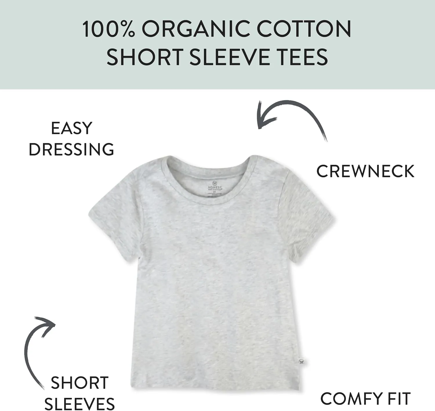 HonestBaby Multipack Short Sleeve T-Shirt Tee 100% Organic Cotton Infant Baby, Toddler, Little Kids Boys, Girls, Unisex