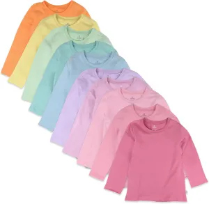 HonestBaby unisex-baby 10 Pack Long Sleeve T Shirts 100% Organic Cotton for Toddler, Boys, Girls