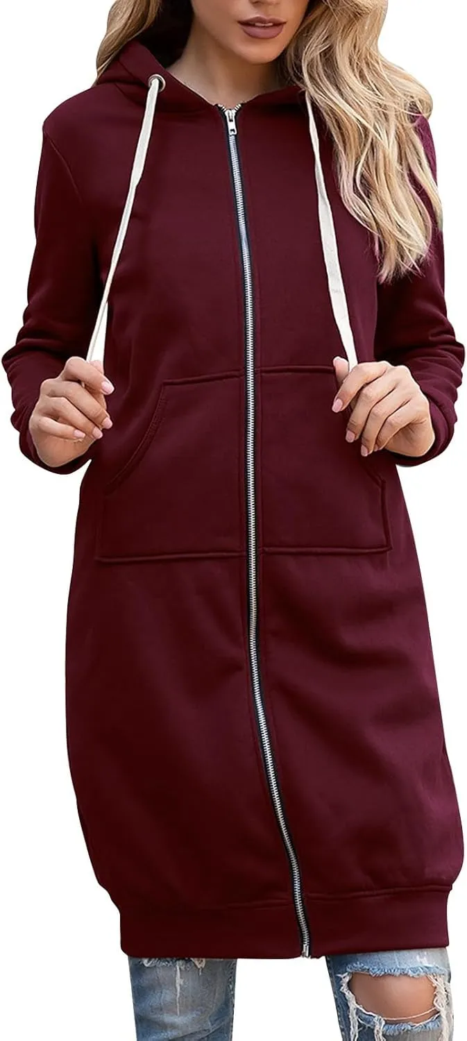 Hoodies for Women Casual Full Zip Up Hoodie Comfortable Womens Long Hoodies Fashion Sweatshirt Thermal Hoodie Zip Up Coat