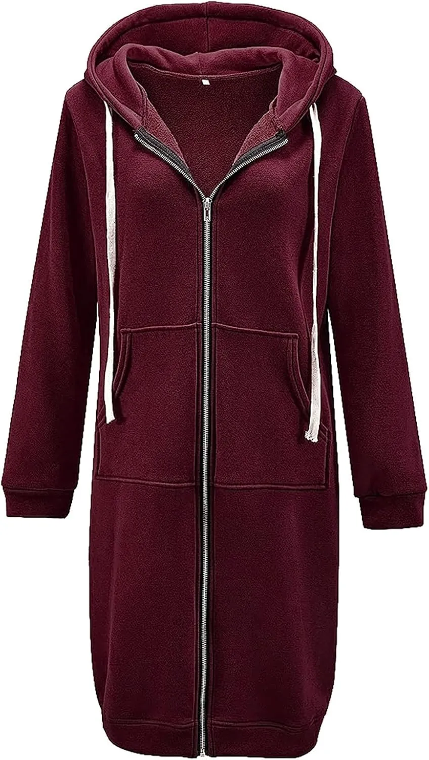 Hoodies for Women Casual Full Zip Up Hoodie Comfortable Womens Long Hoodies Fashion Sweatshirt Thermal Hoodie Zip Up Coat