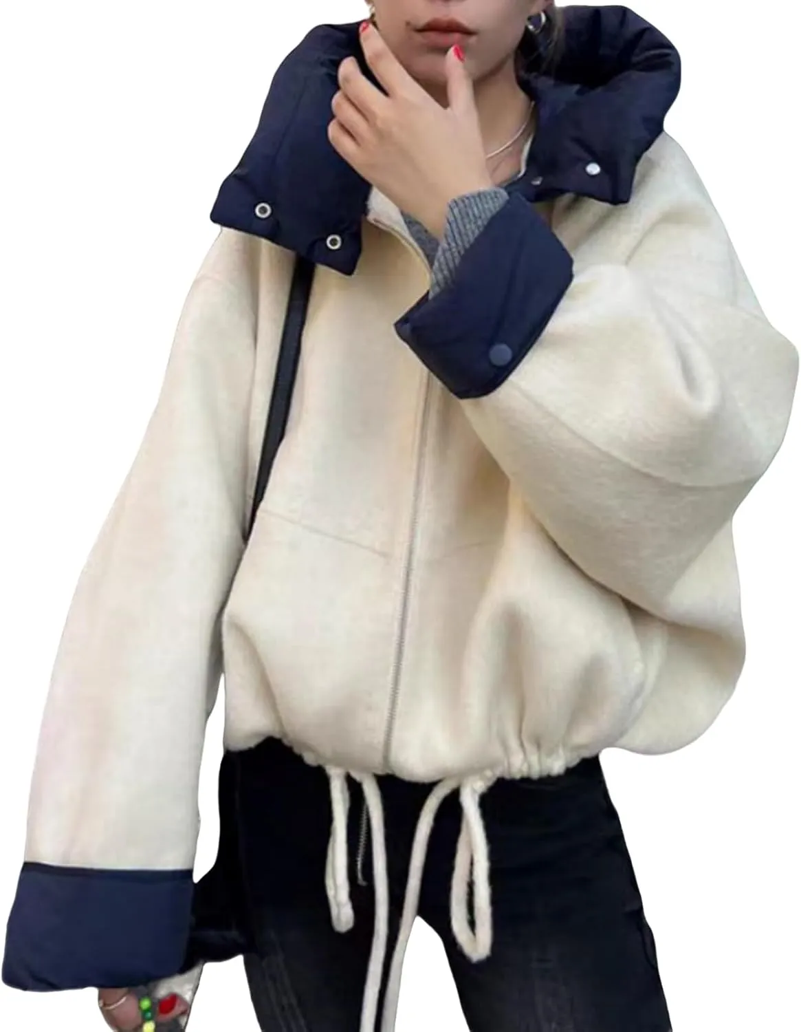 HOTIAN Women Long Sleeve Cardigan Sweater Open Front Cropped Jackets 2024 Fall winter Outwear