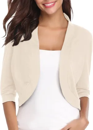 iClosam Womens 3/4 Sleeve Open Front Bolero Shrug Cropped Cardigans Knit Sweater Jacket