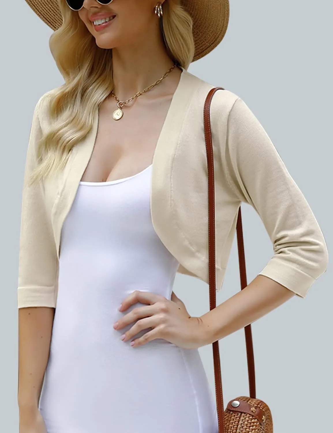iClosam Womens 3/4 Sleeve Open Front Bolero Shrug Cropped Cardigans Knit Sweater Jacket