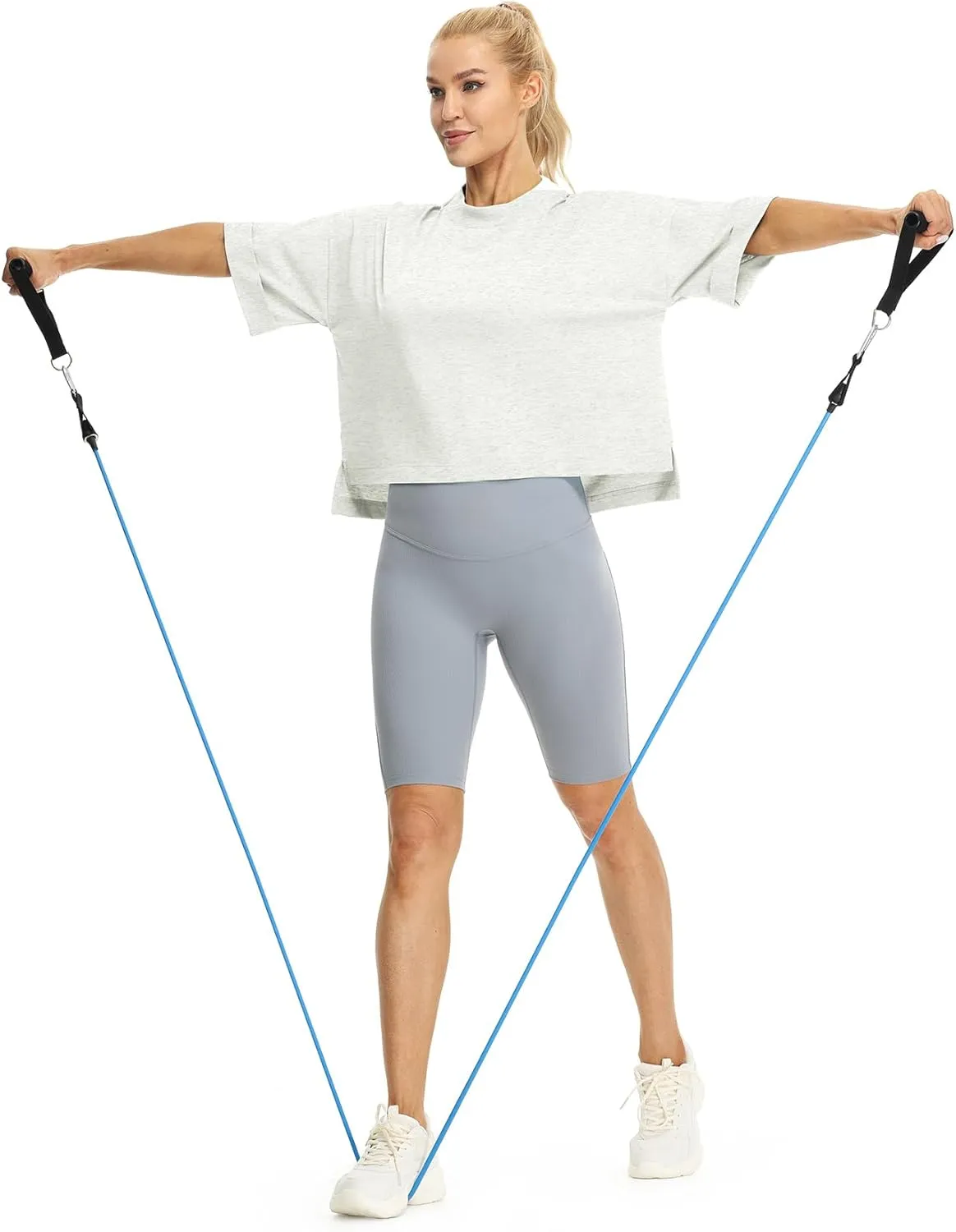 icyzone Women's Oversized Cropped Crewneck Short-Sleeve Workout Athletic T-Shirts