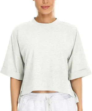 icyzone Women's Oversized Cropped Crewneck Short-Sleeve Workout Athletic T-Shirts
